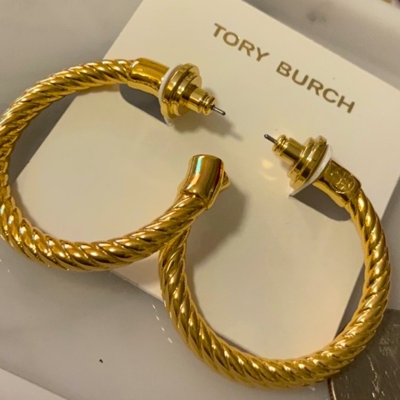 Tory Burch Jewelry - Tory Burch Final price beautiful golden thick Rope style hoops Earrings